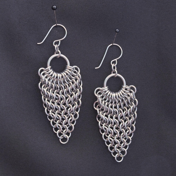 Leaves - Surgical Steel and Anodized Titanium Chainmail Earrings