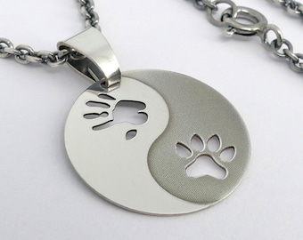 Yin-Yang Sterling Silver Pendant with Hand and Paw Print - Animal Soul