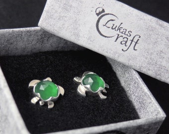 Silver Turtle Stud Earrings, Green Onyx studs