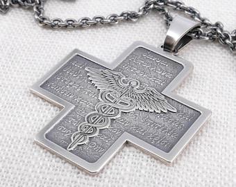 Silver Medical Cross pendant, personalized healthcare symbol