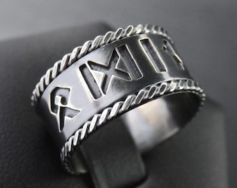 Viking Rune Ring - Silver Runic Personalised Message - Ideal Gift for Men