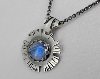 Sentience - Silver Moonstone Pendant on a Chain, Sci-fi themed A.I. necklace