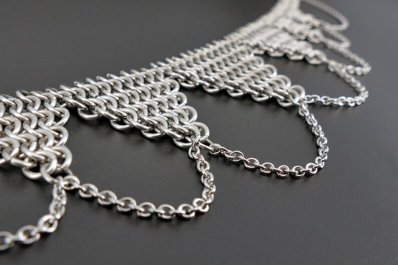 7-Tipped Surgical Steel Chainmail Necklace with chains image 9