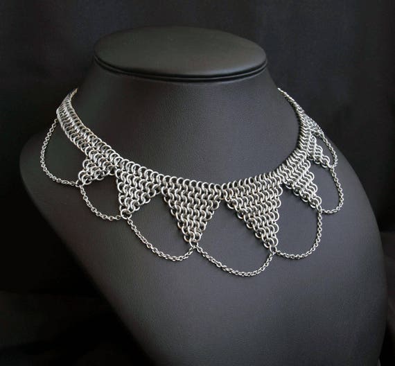 7-tipped Surgical Steel Chainmail Necklace With Chains - Etsy UK