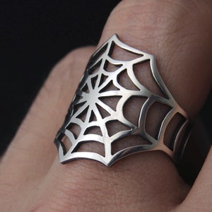 Sterling Silver Spiderweb Ring: Optional Onyx Spider, Gothic Jewelry