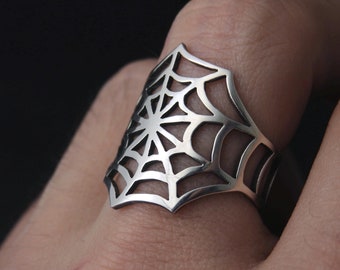 Sterlingzilveren spinnenwebring: optionele Onyx-spin, gotische sieraden