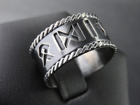Viking Rune Ring - Silver Runic Personalised Message - Ideal Gift for Men