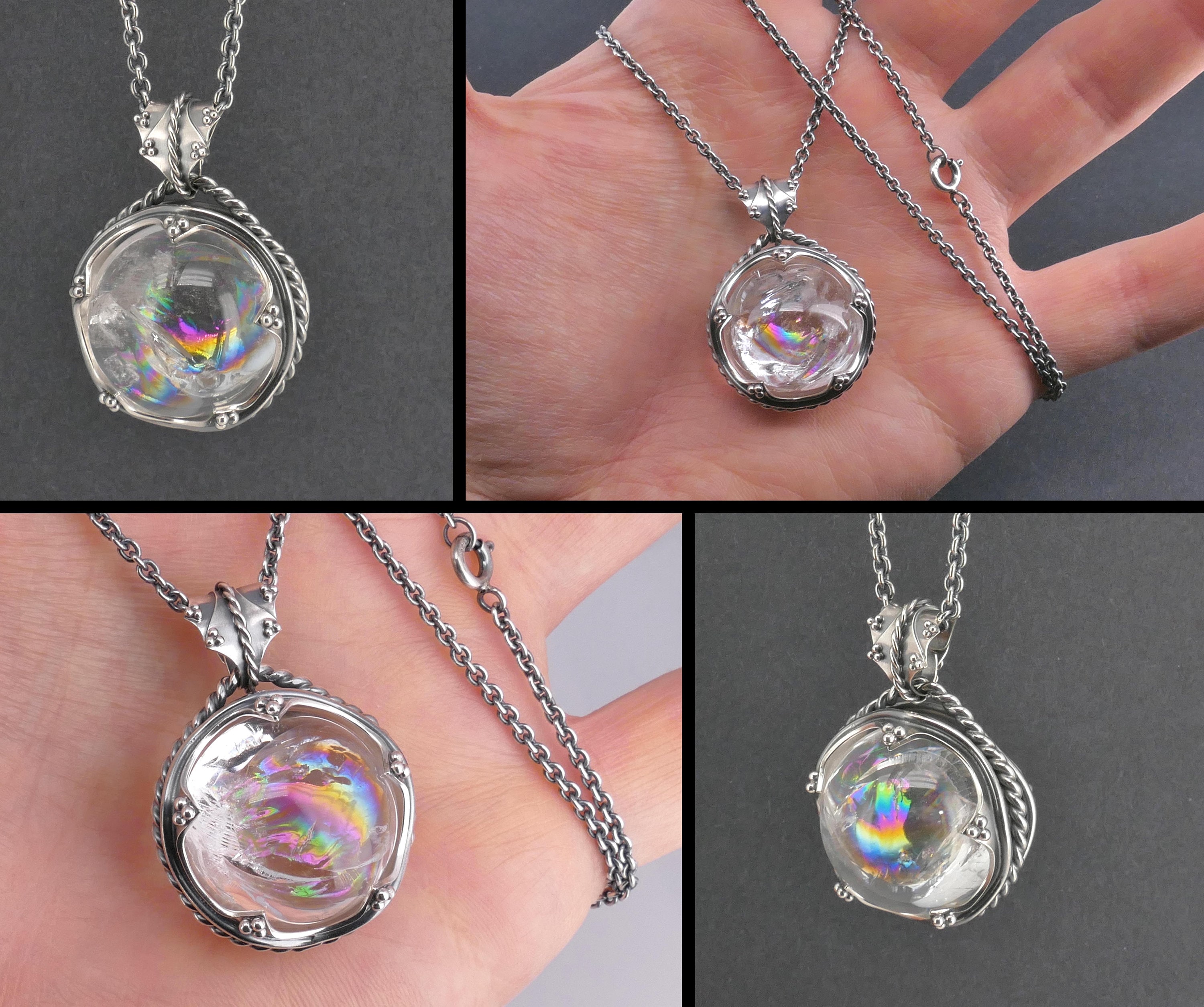 Crystal Ball Pendant, Sterling Silver Necklace With Various 