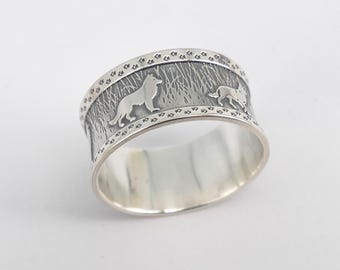 Wolf Devolution - Dog Evolution Streling Silver Ring with Various Breeds