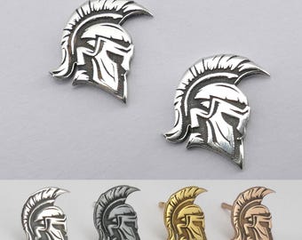 Silver Spartan Helmet Earrings, Sword or Spear Mix & Match with gold plated options