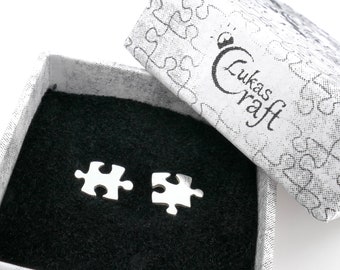 Silver Puzzle Stud Earrings, Handmade Puzzle Studs