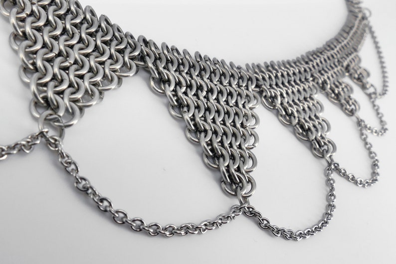 7-Tipped Surgical Steel Chainmail Necklace with chains image 3