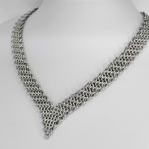 Surgical Steel Chainmaille Necklace, V-Shaped Chainmail Choker