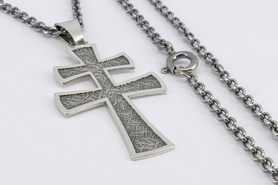 Double Cross Textured Silver Pendant Two barred Cross Etsy Canada