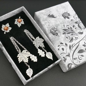 Autumn Leaves, Silver Studs With Optional Dangling Leaves Hanging on Chains