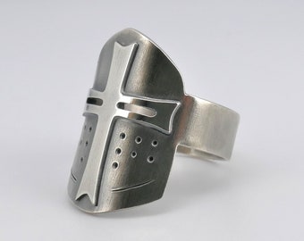Silver Helmet Ring, Templar Armor Sterling silver ring