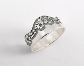 Silver Hibiscus Ring, 925 Flower Band