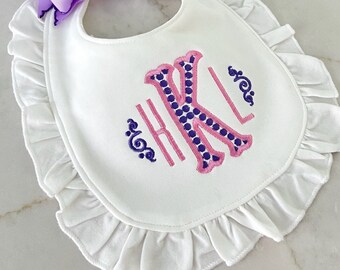 Dots and Swirls Embroidered Monogram Bib, Burp Cloth, Rubber Duck Monogram, Monogrammed Bib, Monogrammed Burp Cloth, Baby Shower Gift