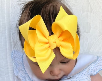 Bow Headband with Twisted Center Knot - 4.5" Bow with Double Twisted Knot Center on Pantyhose Nylon Headband