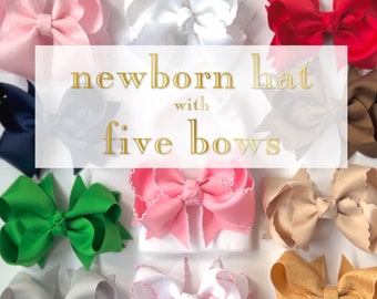 White Newborn Bow Hospital Hat + 5 Interchangeable Boutique Bows - You Choose the Colors!