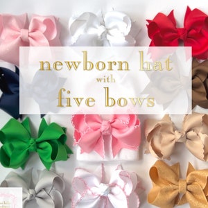 White Newborn Bow Hospital Hat 5 Interchangeable Boutique Bows You Choose the Colors image 1