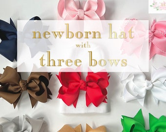 White Newborn Bow Hospital Hat + 3 Interchangeable Bows - You Select the Colors!