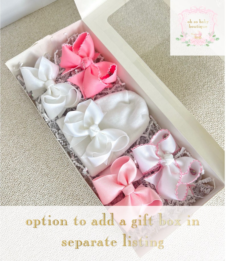 White Newborn Bow Hospital Hat 5 Interchangeable Boutique Bows You Choose the Colors image 5