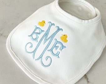 Darling Ducks Embroidered Monogram Bib, Burp Cloth / Rubber Duck Monogram / Monogrammed Bib / Monogrammed Burp Cloth / Baby Ducks