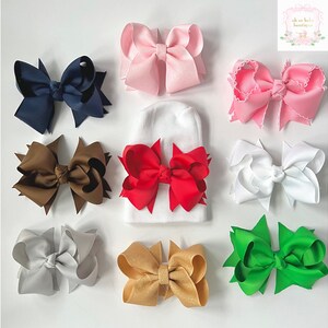 White Newborn Bow Hospital Hat 5 Interchangeable Boutique Bows You Choose the Colors image 4