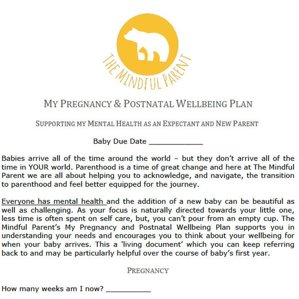 Printable Pregnancy and Postnatal Wellbeing Plan plan template, mother's wellbeing plan, Pregnancy planner, plan Instant Download