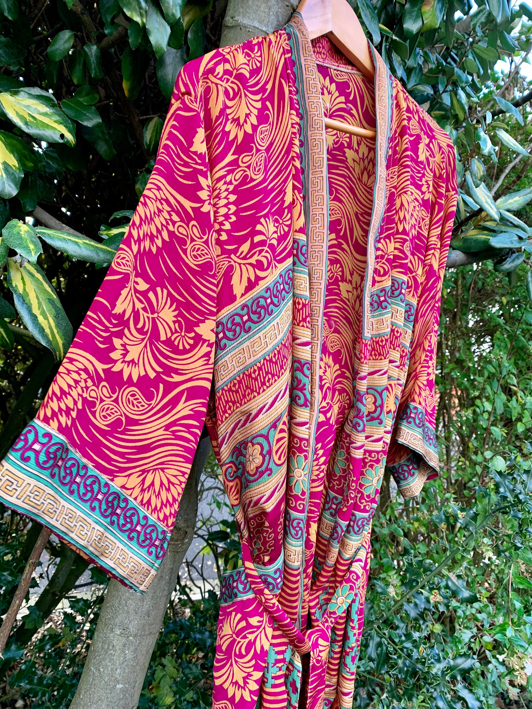 Kimono Gown Dressing Gown Upcycled Saree Sari Robe Vintage - Etsy UK