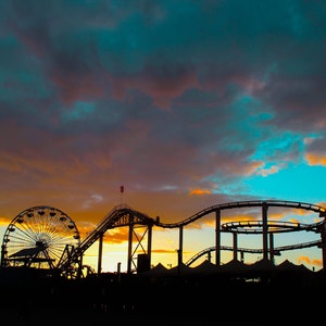 Roller Coaster Fine Art Photography Santa Monica pier California Beach Sunset Wall Art print Amanda Lackides Photography Gallery Canvas Wrap