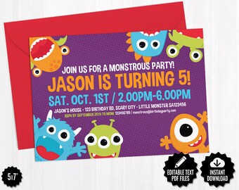 editable little monster birthday invitation template etsy