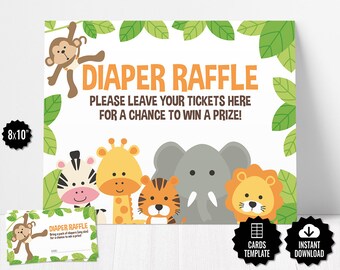 Safari Baby Shower Diaper Raffle Tickets and Sign. Printable | Etsy