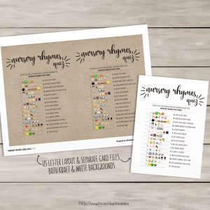 Nursery Rhymes Emoji Quiz Game Cards. Rustic Printable Baby Shower ...