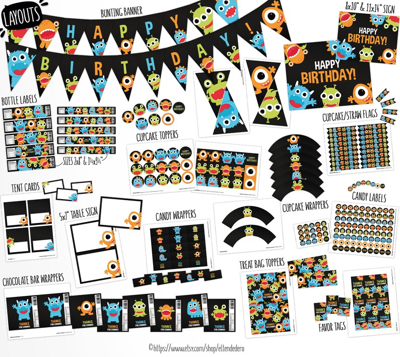 Little Monster Birthday Decorations Package. Printable Kids - Etsy