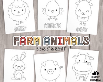 PRINTABLE Farm Animals Coloring Pages. Kids Party Games, Birthday Favor. Animal Coloring Sheet Baby Shower Activities School Teacher Games
