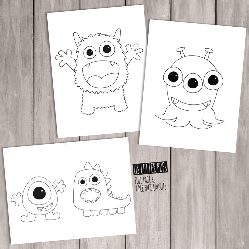 PRINTABLE Little Monster Coloring Pages. Kids Party Games, Birthday Favor. Coloring Sheet Baby Shower Activities, School Class Teacher Games image 2