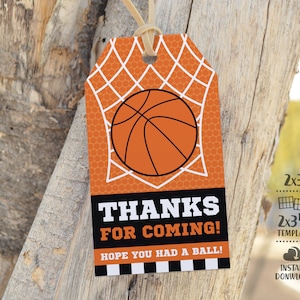 Étiquettes de faveur de basket-ball. Cartes de remerciement imprimables. Favorisez les étiquettes de sac. Étiquettes. Stickers pour fête d'équipe et anniversaire. Traiter. Décoration cadeau