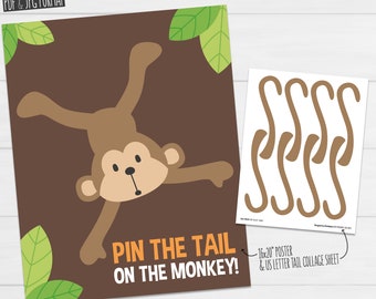 Pin the Tail on the Monkey, Safari Kids Party Games. Jungle Birthday Pin  the Tail Game, Printable Baby Shower Activities Instant Download - Etsy