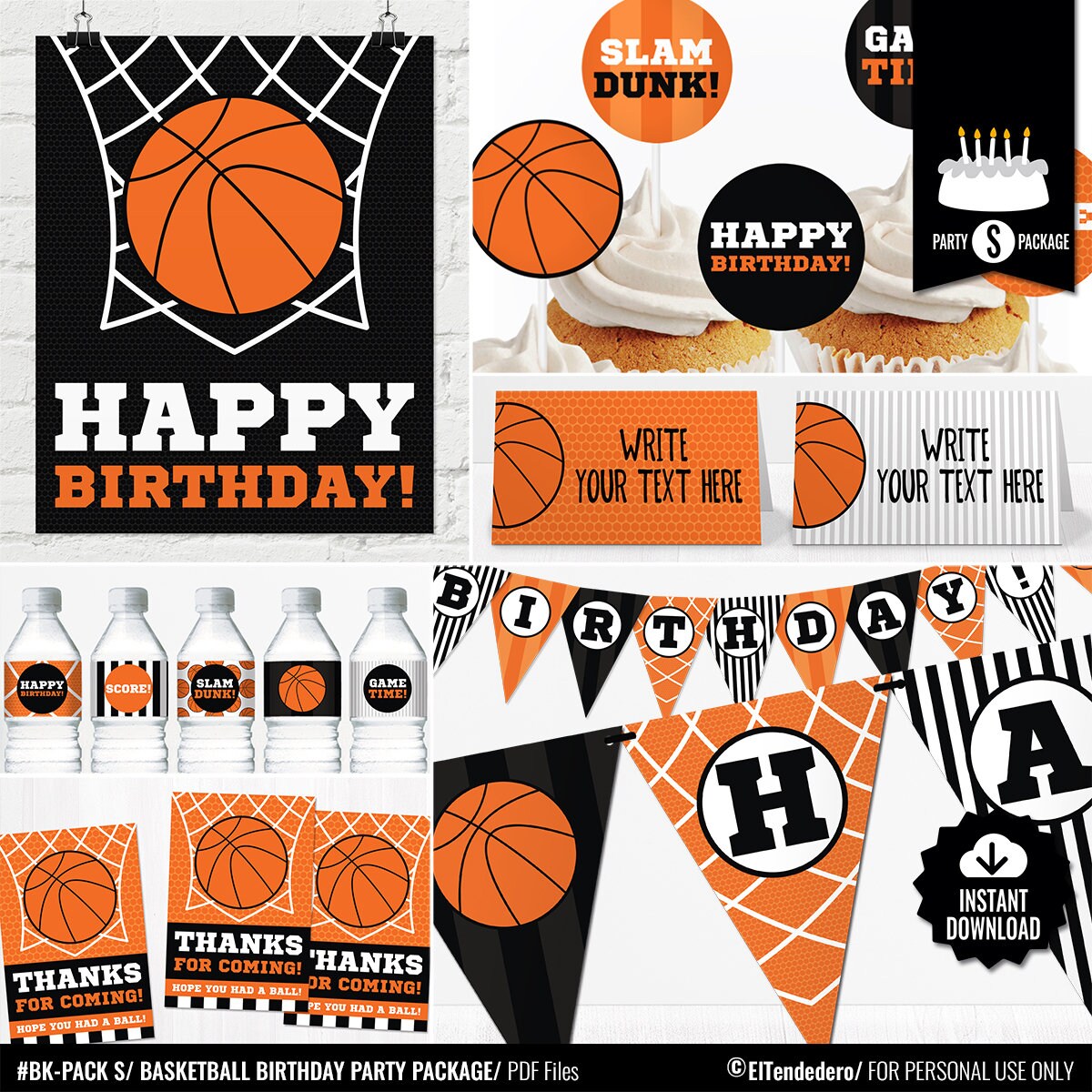 Decoración Cumpleaños Baloncesto. Pack Imprimible Fiesta Etsy