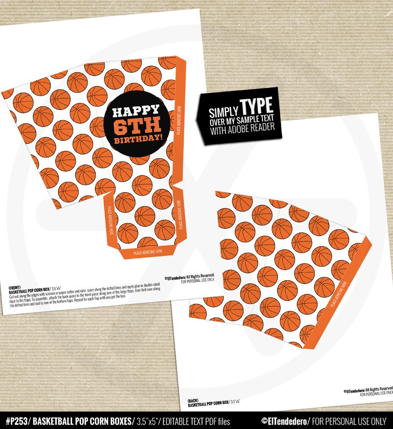 Basketball Popcorn Boxes. Printable Favor Boxes Treat Boxes. Etsy