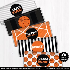 Basketball-Schokoladen-Verpackungen. Geburtstags-Schokoriegel-Wraps. Ausdruckbares Gastgeschenk. Basketball Team Große Etiketten. Sport Dekor