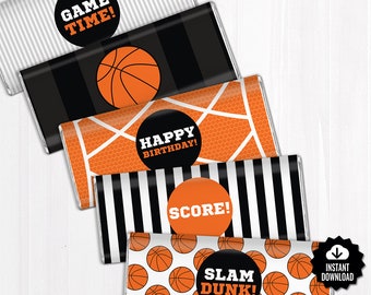 Basketball Chocolate Bar Wrappers. Birthday Chocolate Bar Wraps. Printable Party favor. Basketball Team Large Candy Bar Labels. Sports Decor