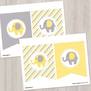 Yellow Elephant Baby Shower Banner Baby Banner Yellow and Gray Baby Shower Decorations Gender Neutral Baby Decor Printable Garland image 3