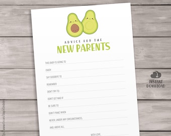 Baby Shower Advice Cards, Advice for New Parents. Printable Avocado Baby Shower Games. Cute Funny Modern Gender Neutral Baby Activities