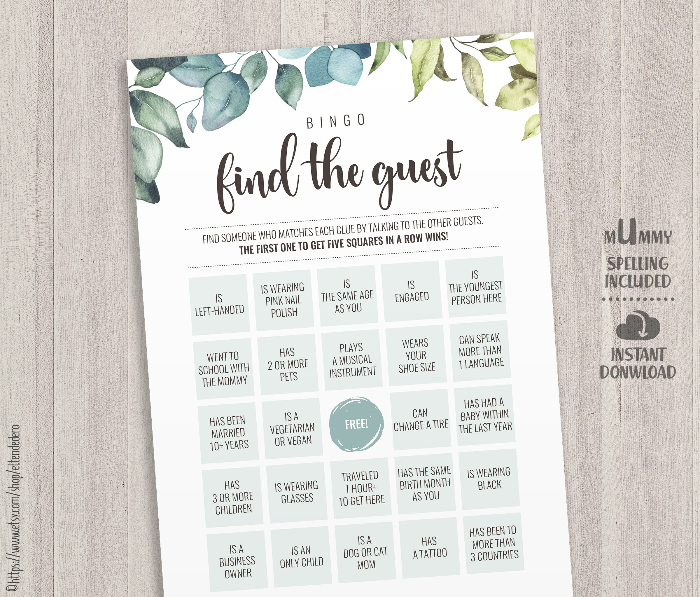 Guest Bingo Baby Shower