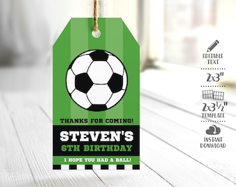 SELF EDITABLE Soccer Favor Tags. Printable Thank You Cards. Treat Bag Tags. Name Labels Team Party, Birthday Labels Stickers. Gift Decor