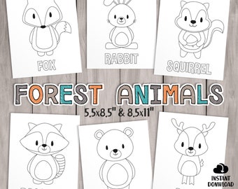 PRINTABLE Woodland Coloring Pages. Kids Party Games Forest Birthday Favor. Animal Coloring Sheet Baby Shower Activities School Teacher Games