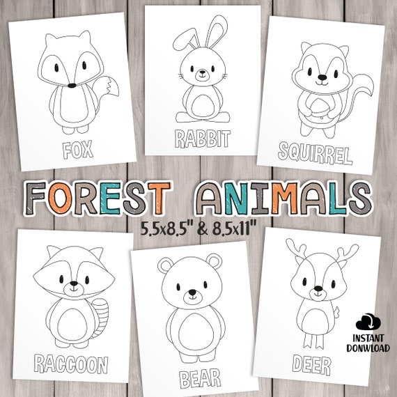 PRINTABLE Woodland Coloring Pages. Kids Party Games Forest